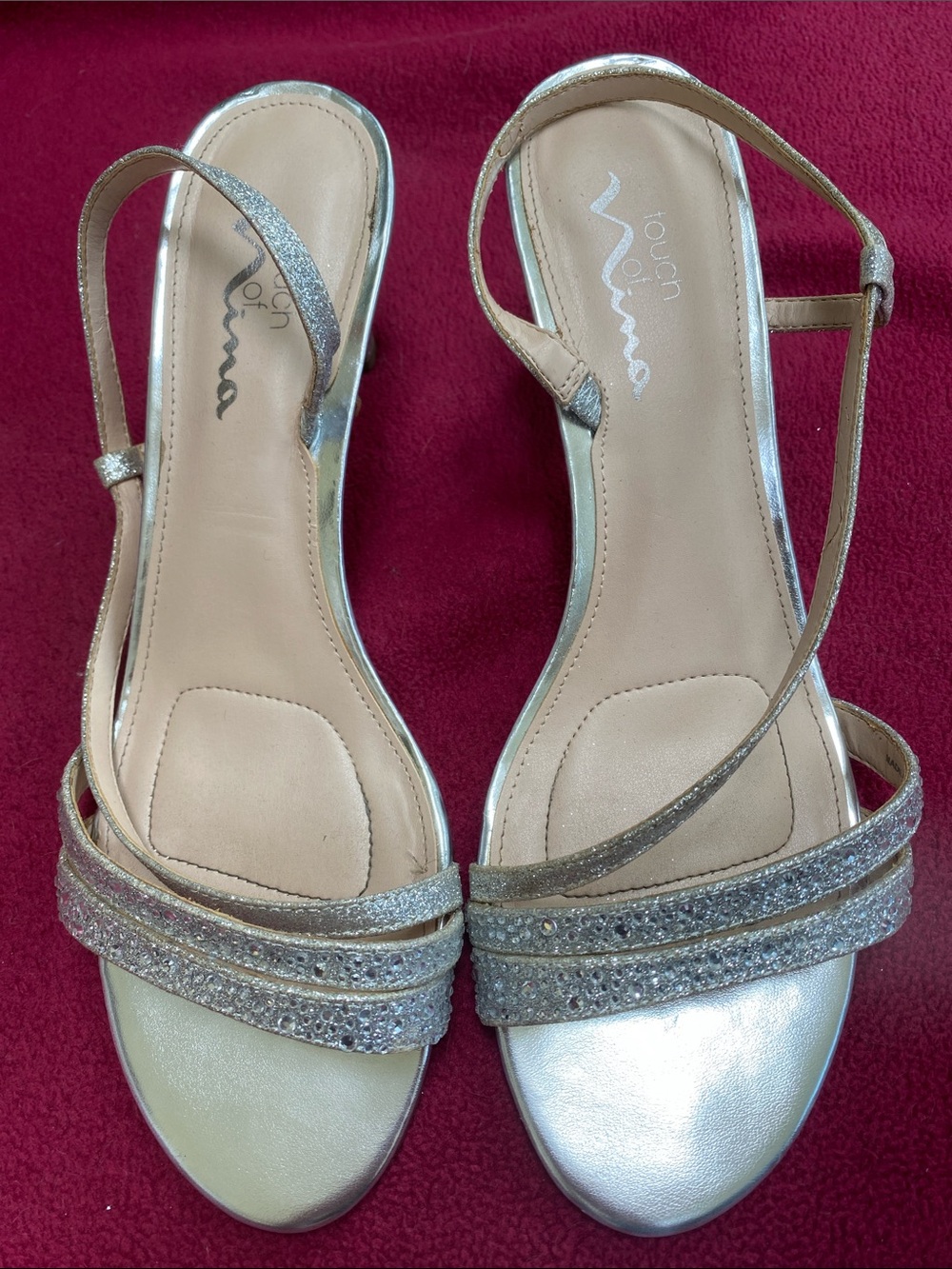 Touch of Nina Women's Metallic Gold Rhinestone Slingback Sandals